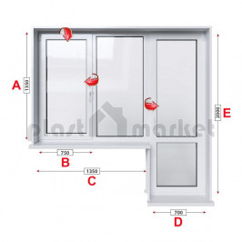 Балконски прозорец (пистолет) Aluplast Ideal 4000 - 70 мм с крило и врата 205/135 см