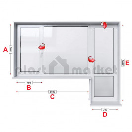 Балконски прозорец (пистолет) Aluplast Ideal 4000 - 70 мм с крило и врата 280/180 см