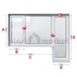 Балконски прозорец (пистолет) Kommerling 88 Plus 88 мм с крило и врата 280/140 см