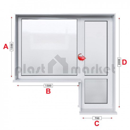 Балконски прозорец (пистолет) Rehau Ecosol-Design 70 - 70 мм с балконска врата 220/150 см