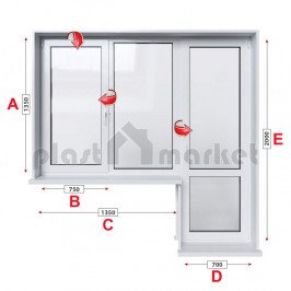 Балконски прозорец (пистолет) Rehau Synego с крило и врата 205/135 см