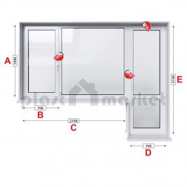 Балконски прозорец (пистолет) Rehau Synego с крило и врата 280/180 см