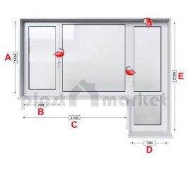 Балконски прозорец (пистолет) Trocal Economy 70 мм с крило и врата 280/180 см