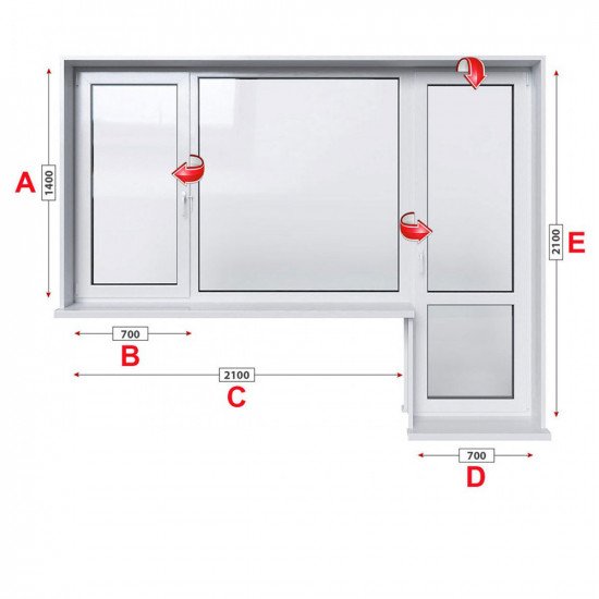 Балконски прозорец (пистолет) Trocal Economy 70 мм с крило и врата 280/180 см