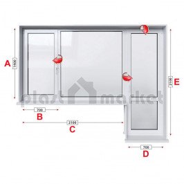 Балконски прозорец (пистолет) Veka Softline 70 - 70 мм с крило и врата 280/180 см