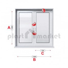 Кухненски прозорец двоен Aluplast Ideal 4000 - 70 мм с две крила 150/140 см Кухненски прозорец двоен Aluplast Ideal 4000 - 70 мм с две крила 150/140 см