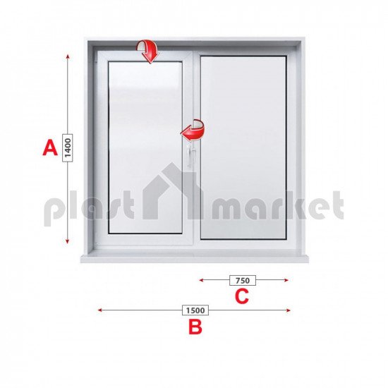 Кухненски прозорец двоен Rehau Ecosol-Design 70 - 70 мм с едно крилo 150/140 см