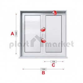 Кухненски прозорец двоен Veka Softline 70 - 70 мм с две крила 150/140 см