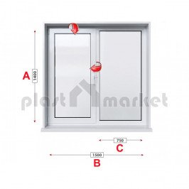 Кухненски прозорец двоен Veka Softline 70 - 70 мм с едно крило 150/140 см