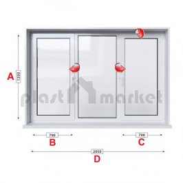 Кухненски прозорец троен Kommerling 76 мм с две крила 205/135 см Кухненски прозорец троен Kommerling 76 мм с две крила 205/135 см
