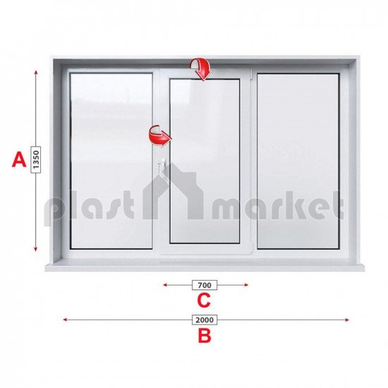 Кухненски прозорец троен Profilink Premium 5 - 70 мм със средно крило 200/135 см