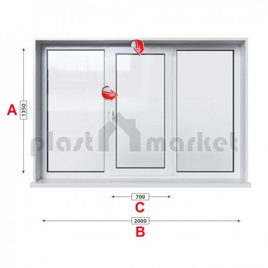 Кухненски прозорец троен Rehau Ecosol-Design 70 - 70 мм със средно крило 205/135 см