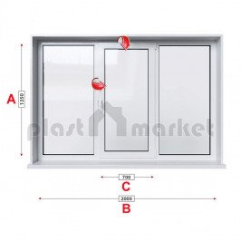 Кухненски прозорец троен Rehau GENEO със средно крило 205/135 см Кухненски прозорец троен Rehau GENEO със средно крило 205/135 см