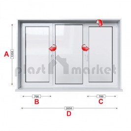Кухненски прозорец троен StreamLine 76 мм с две крила 205/135 см Кухненски прозорец троен StreamLine 76 мм с две крила 205/135 см