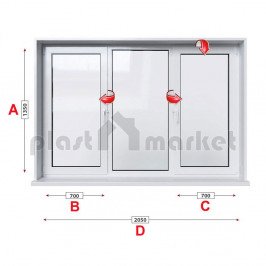 Кухненски прозорец троен Trocal Economy 70 мм с две крила 205/135 см Кухненски прозорец троен Trocal Economy 70 мм с две крила 205/135 см