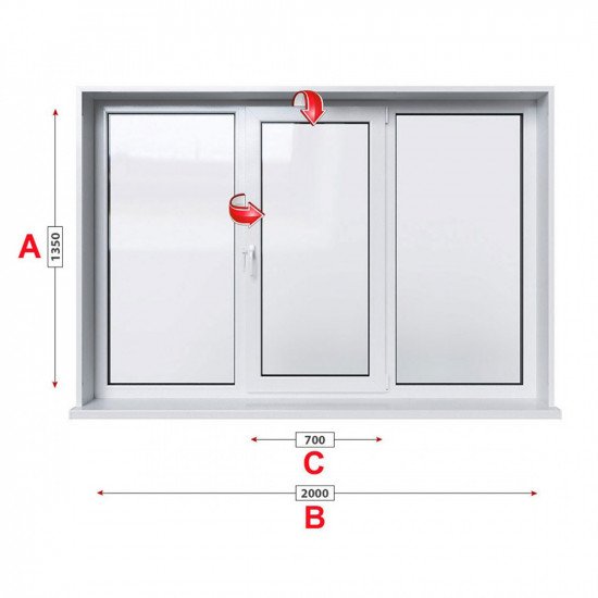 Кухненски прозорец троен Trocal Economy 70 мм със средно крило 205/135 см