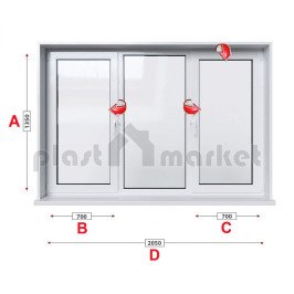 Кухненски прозорец троен Veka Softline 70 - 70 мм с две крила 205/135 см