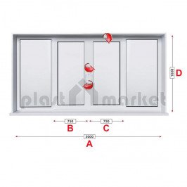 Прозорец за хол Kommerling 88 Plus 88 мм с две крила 300/160 см